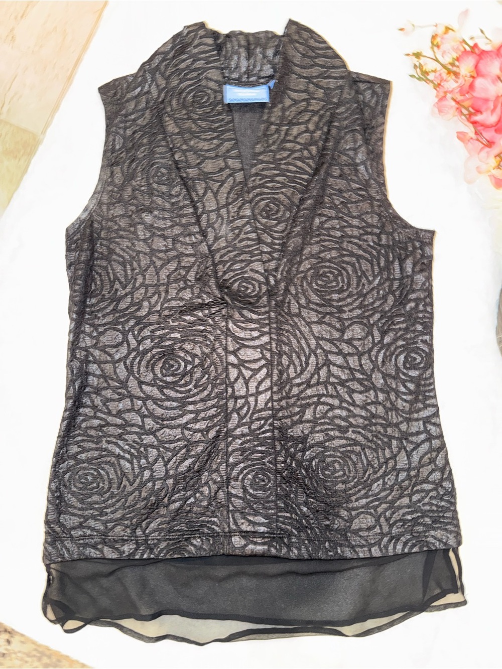 3 x 20$ Simply Vera Vera Wang Black Floral-Textured Sleeveless V-Neck Size XS